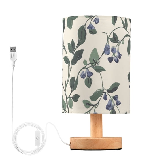Hand Painted Blue Florals Table Lamp with USB Port LED Warm Light Lamp Night Light Home Decor