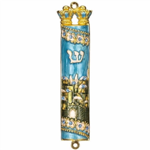 Matashi Crystal Blue Jerusalem City Mezuzah