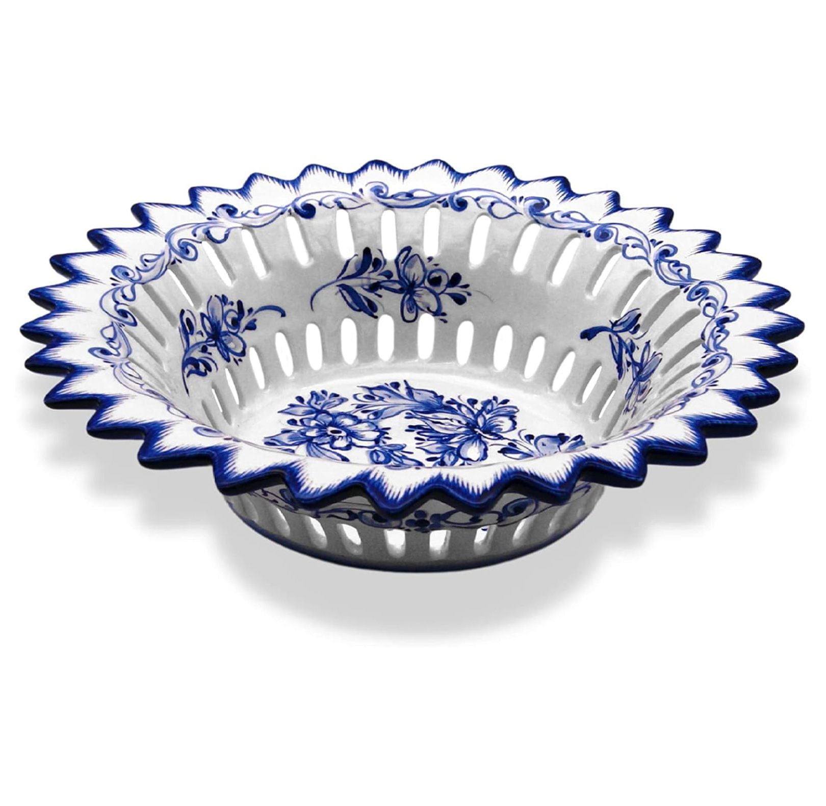 Hand Painted Blue and White Portuguese Pottery Alcobaca Ceramic Fruit Bowl Centerpiece Walmart