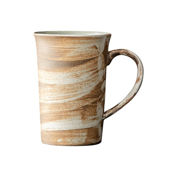 Hand-Painted Brush Stroke Ceramic Mug, Rustic Brown & White Stoneware Coffee Cup, Artisan Ceramic Tea Mug for Home, Office, Gift