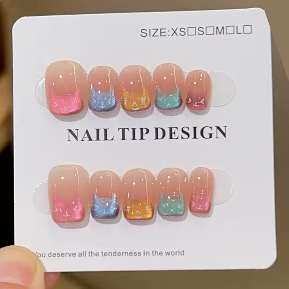 Hand-Painted Cat Eye Press-On Nails Short Square 10Pcs Set