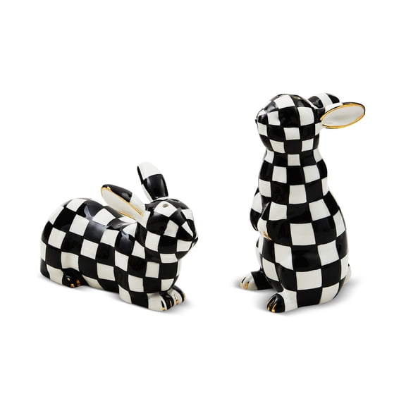 Hand-Painted Ceramic Bunny Salt and Pepper Shaker Set with Gold Accents