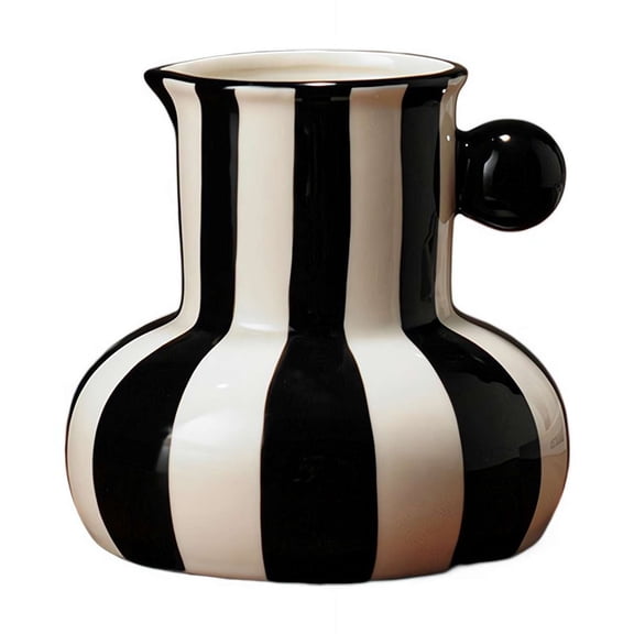 Hand-Painted Ceramic Checkered Vase - Decorative Circle Pattern Flower Pot for Tabletop, Living Room, Bedroom & Entryway, Modern Home Decor(black)