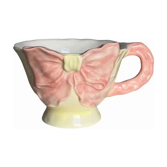 Hand-Painted Ceramic Coffee Mug with Charming Bow Design - Unique Latte & Coffee Cup for Home and Office Use