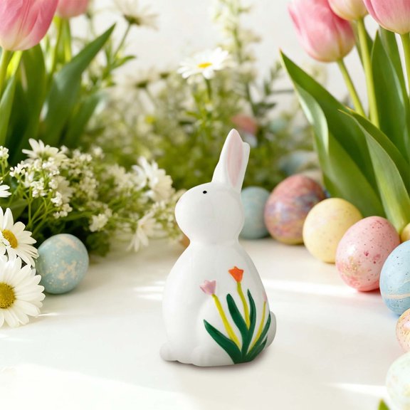 Hand-Painted Ceramic Easter Ornament Set of 3, Egg Flower Ball Figurines for Home Desktop Mantel Holiday Display Props, Cute Spring Table Decor, By VINOIC