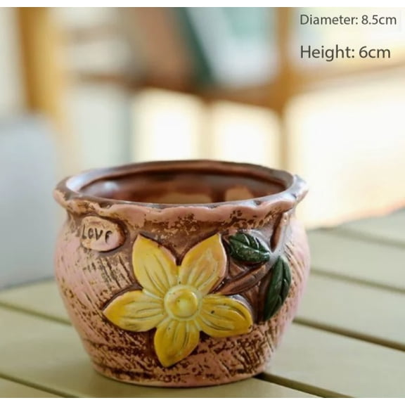 Hand-Painted Ceramic Flower Pot Vintage Rustic Pottery Planter for Indoor Outdoor Plants Decorative Succulent Container with Drainage Hole