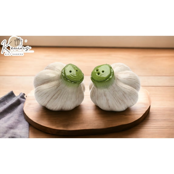 Hand Painted Ceramic Garlic Salt and Pepper Shakers Kitchen