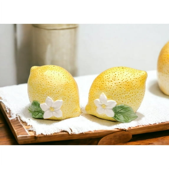Hand Painted Ceramic Lemon Salt and Pepper Shakers 3.5 Inch Gift