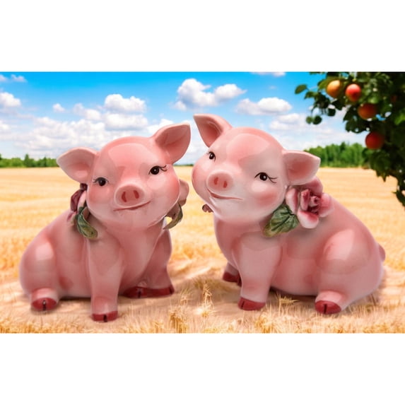 Hand Painted Ceramic Pig Salt and Pepper Shakers 3 inch Gift