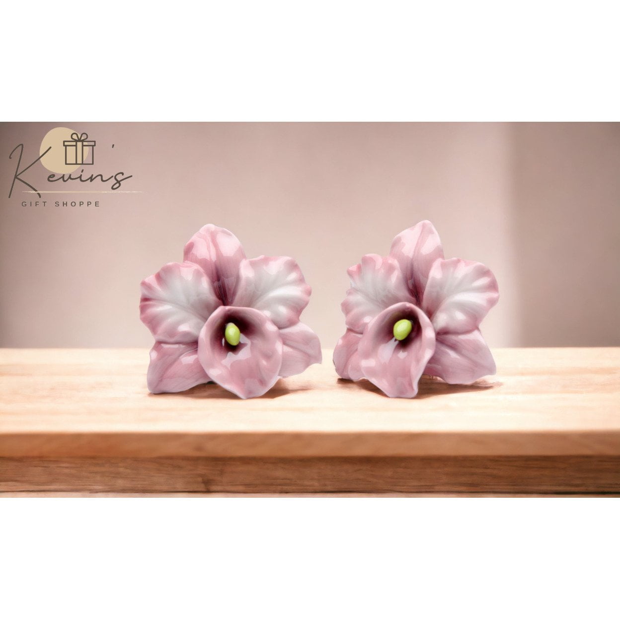Hand-Painted Pink Orchid Ceramic Salt and Pepper Shaker Set
