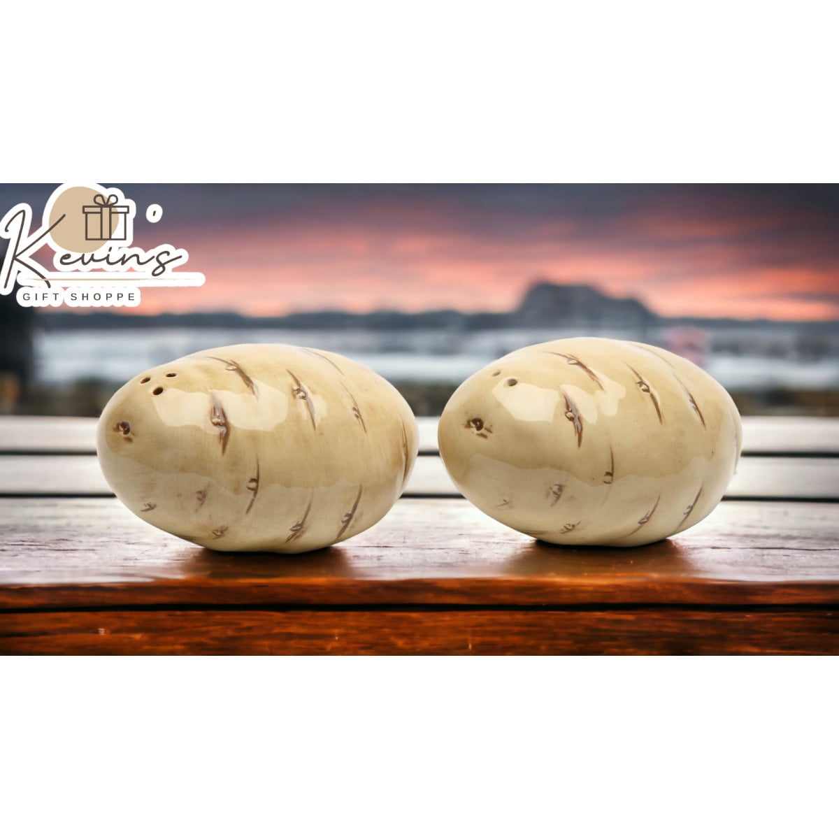 Hand-Painted Beige Ceramic Potato Salt and Pepper Shakers Set