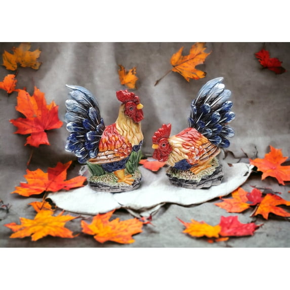 Hand Painted Ceramic Rooster Salt and Pepper Shakers 4.5 inch