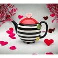 thumbnail image 1 of Hand Painted Ceramic Striped Teapot with Hearts 16oz Kitchen or, 1 of 3