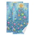 thumbnail image 1 of Hand Painted Christmas Trees Lights Hand Towel Absorbent Bath Towels for Bathroom Sports Gym 28" x 14" Set of 2, 1 of 7
