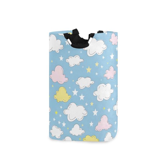 Hand Painted Clouds Stars Laundry Basket with Handles Foldable Laundry Hamper Freestanding Washing Bin 50L