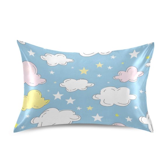 Hand Painted Clouds Stars Satin Pillowcase Envelope Design Pillow Covers 1 Pack Standard Size 20" x 26"