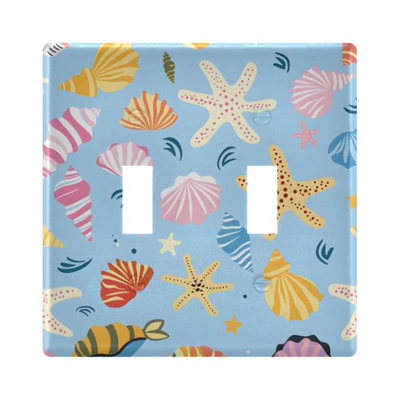 Hand Painted Colorful Sea Shells Starfishes Light Switch Cover Electrical Outlet Cover Replaceable Wall Plates 2-Gang