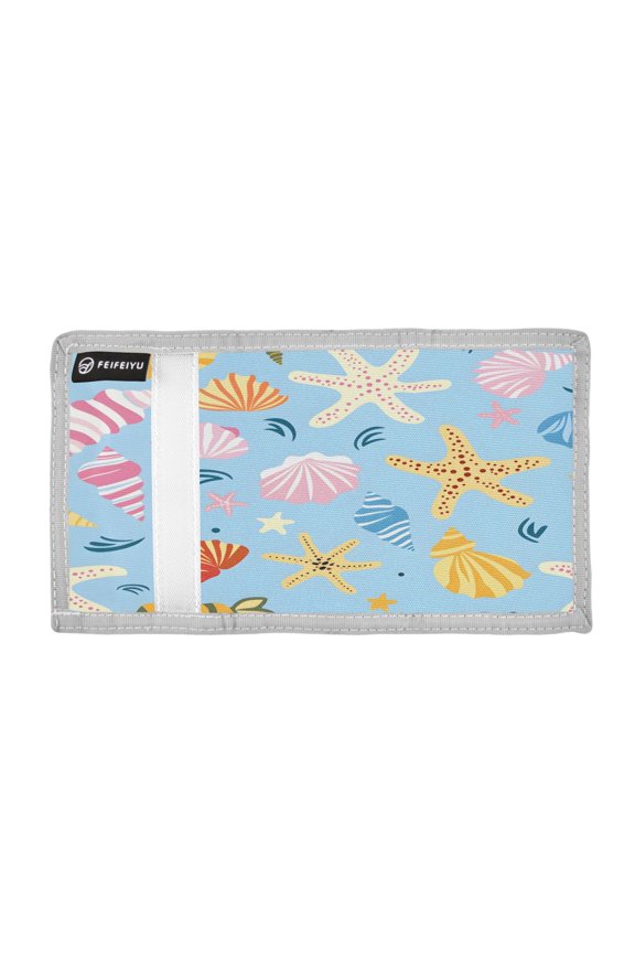 Hand Painted Colorful Sea Shells Starfishes Trifold Wallets Card Holders Coin Pockets with Lanyards Portable Unisex