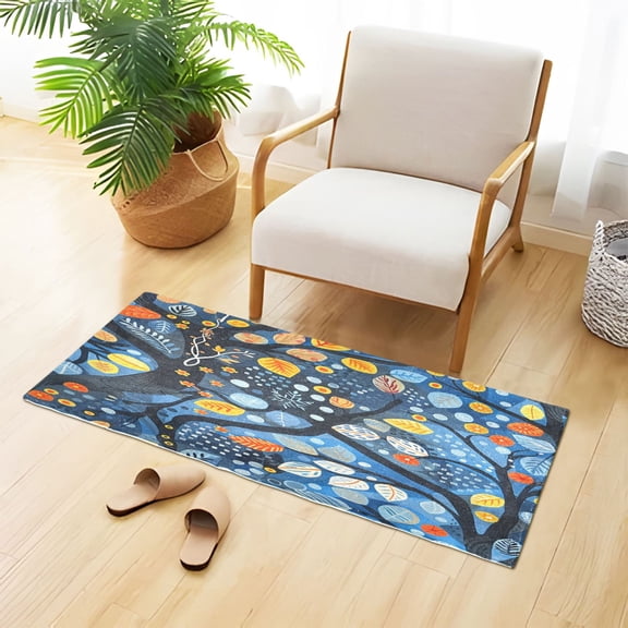 Hand Painted Colorful Trees Plush Carpet Non Slip Runner Rug Absorbent Bath Mat 39" x 20"