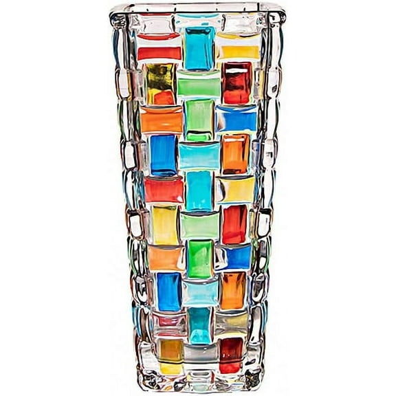Hand Painted Colorful Woven Glass Vase -Crystal Flower Vase- 7.7 inch, Stained Flower Vase Glass Plant Vase for Floral Arrangements, Centerpieces, Weddings, Housewarming, Centerpiece Home Deco