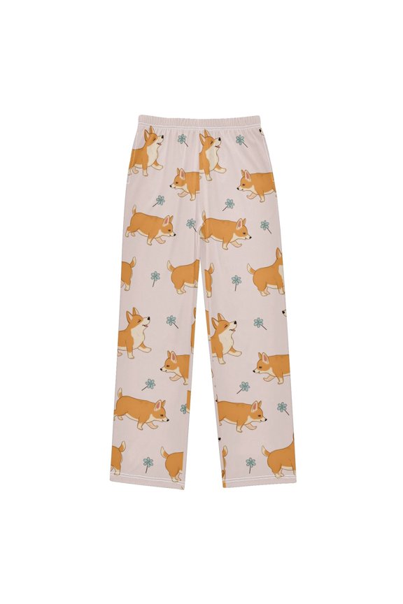 Hand Painted Corgi Pattern Pajama Pants Soft Lightweight Lounge Pants Bottoms Sleep Pants Warm Comfy