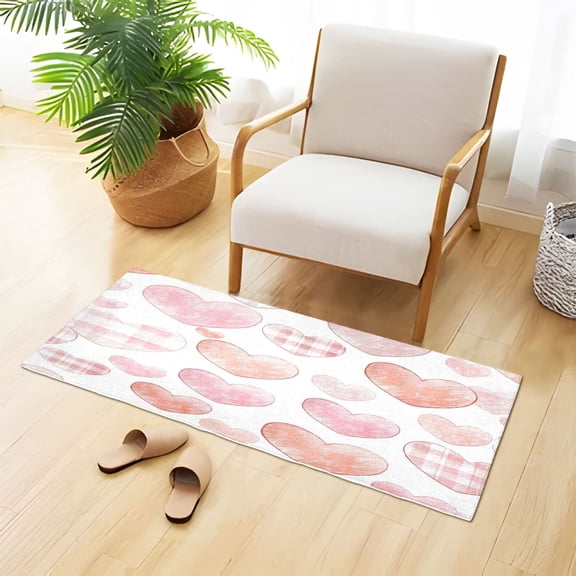 Hand Painted Cute Hearts Valentine Plush Carpet Non Slip Runner Rug Absorbent Bath Mat 39" x 20"