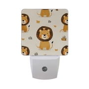 Hand Painted Cute Lion Sit on Meadow LED Night Light Sensor Lamp Plug-in Adjustable Brightness 2 Pack