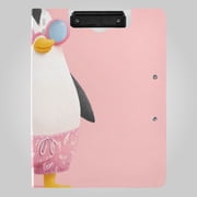 Hand Painted Cute Penguins Foldable Binder Folder Clipboard with Pen Slot Double Clips A4 Size File Storage