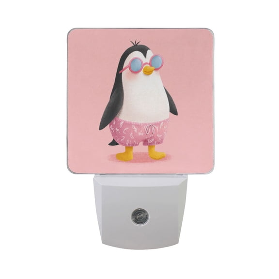 Hand Painted Cute Penguins LED Night Light with Smart Sensor Plug Into Wall Dusk to Dawn 2 packs