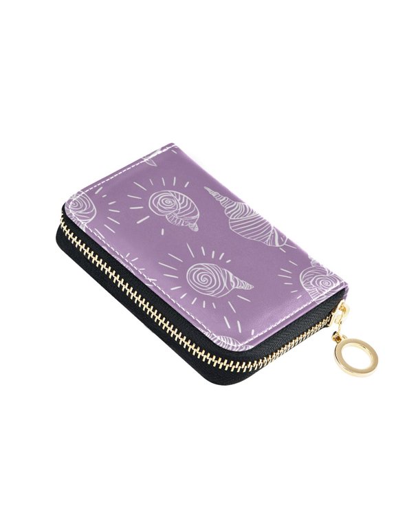 Hand Painted Cute Shells Women's Credit Card Holder PU Leather Zipper Wallet RFID Blocking