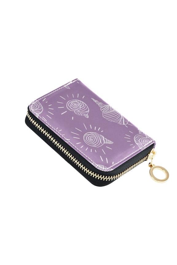 Hand Painted Cute Shells Women's Credit Card Holder PU Leather Zipper Wallet RFID Blocking