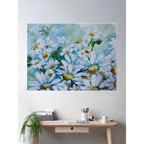Hand Painted Daisy Flowers Artwork Poster Wall Art, Modern Wall Decor For Living Room Bedroom, 24x36 UNFRAMED