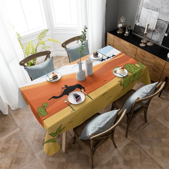 Hand-Painted Desert Camel Cactus Clouds Waterproof Tablecloth Living Room Dining Table Coffee Table Cover Outdoor Picnic Cloth