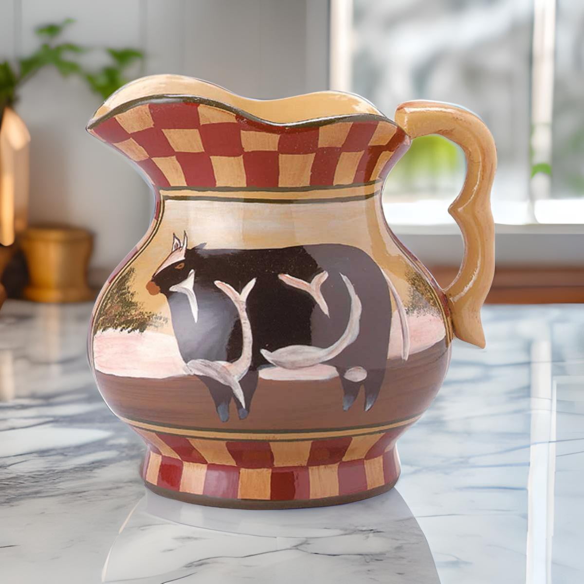 Hand Painted Display Pitcher Stoneware Cow Tan Brick | Renovator's ...