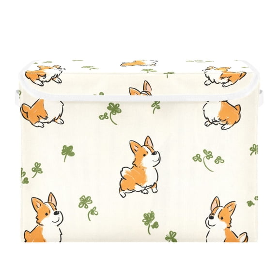 Hand Painted Dogs and Clovers Foldable Storage Bin with Lid and Handle Collapsible Storage Box 16.5 x 12.6 x 11.8 inches