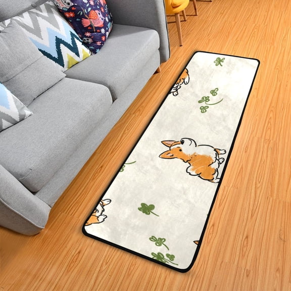Hand Painted Dogs and Clovers Long Floor Mat Runner Rug Area Mat Noise Reduction Water Absorbent Non-Slip 72" x 24"