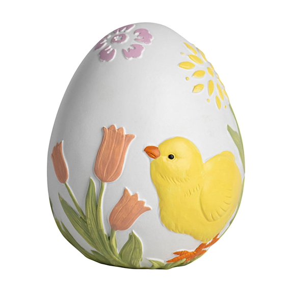Hand-Painted Easter Egg Decor with Gold Cup Base - Elegant Resin Egg Centerpiece for Holiday Table Decor, Easter Home Ornament & Gift