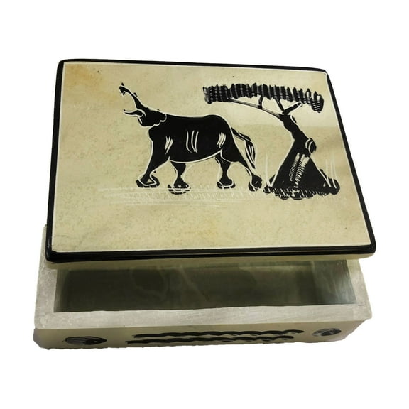 Hand Painted Elephant Soap Stone Keepsake Box