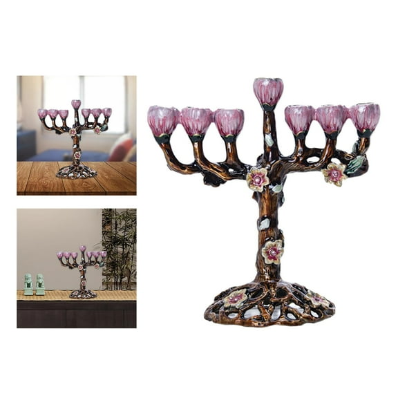 Hand Painted Enamel Menorah Bejeweled Embellished Jewish with Jeweled Accents Candlesticks Candelabra Candle Holder