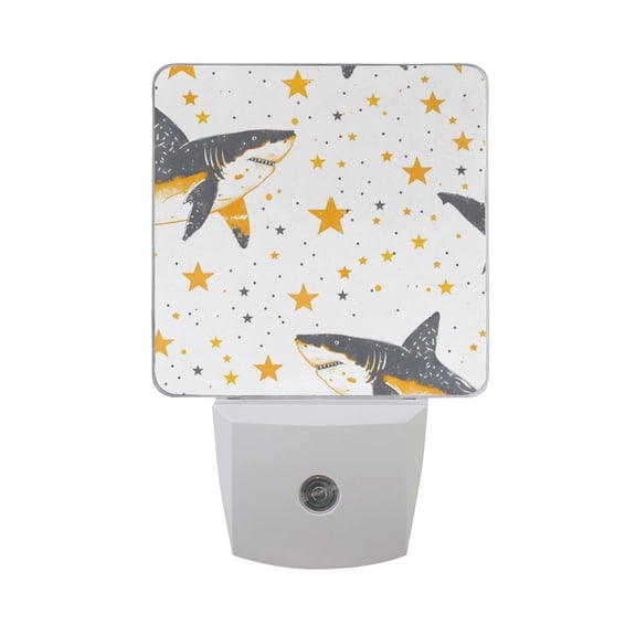 Hand Painted Fish Yellow Stars LED Night Light with Smart Sensor Plug Into Wall Dusk to Dawn 2 packs