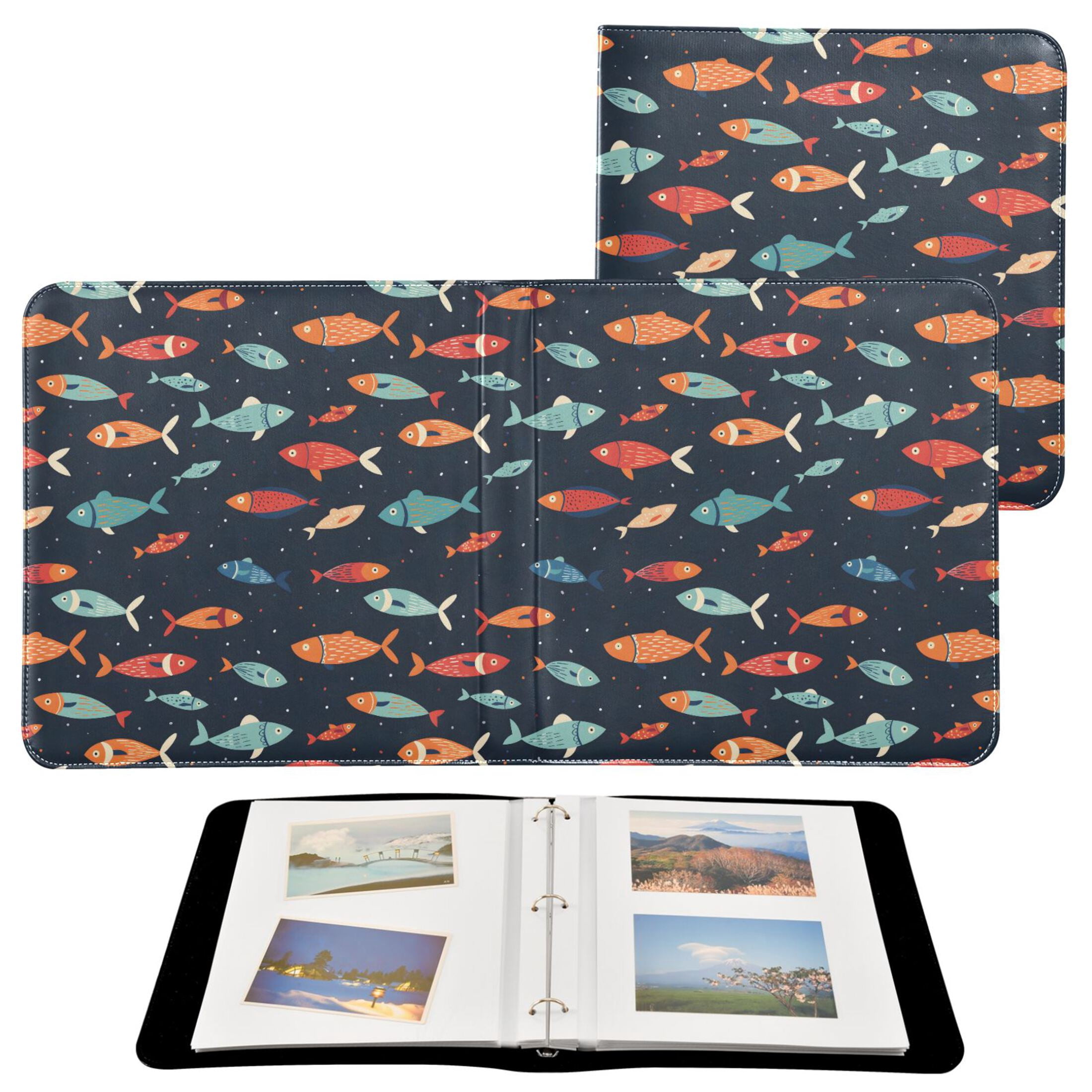 Bady Rng Hand Painted Fishes PU Leather Photo Albums 3 Rings Binder Scrapbook 20 ...