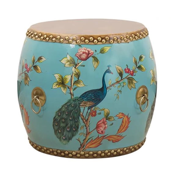 Hand-Painted Floral Bird Drum Stool for Changing Shoes,Accent Seat, End Table, Decorative Garden Stool for Patio Garden Room Furniture Piece