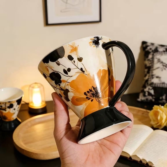Hand-Painted Floral Ceramic Mug Set - Elegant Gift Box for Home & Office - Perfect for Coffee & Milk - Ideal Birthday Gift for Friends and Family