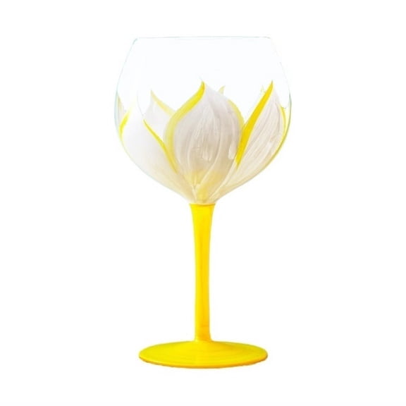 Hand Painted Flower Glass Goblet, 20.6Oz Fresh Colorful Stemmed Wine Glasses