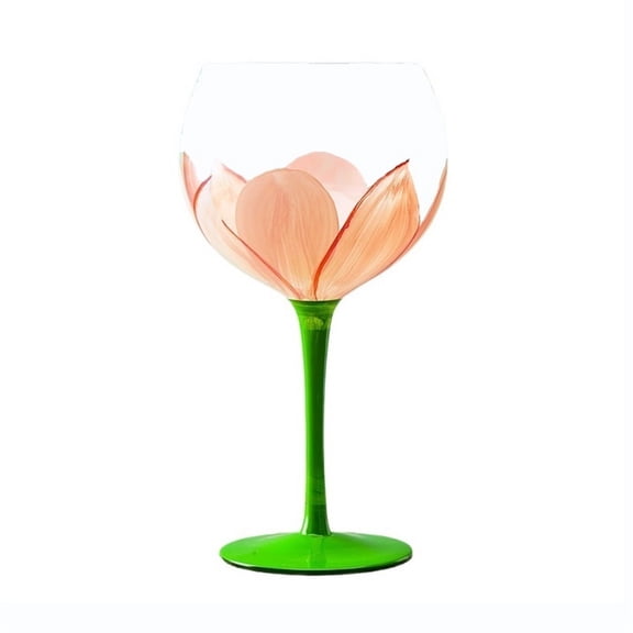 Hand Painted Flower Glass Goblet, 20.6Oz Fresh Colorful Stemmed Wine Glasses