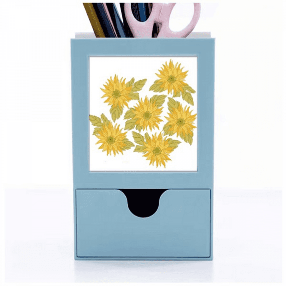 Hand Painted Flower Sunflower Greenery Desk Supplies Organizer Pen Holder Card
