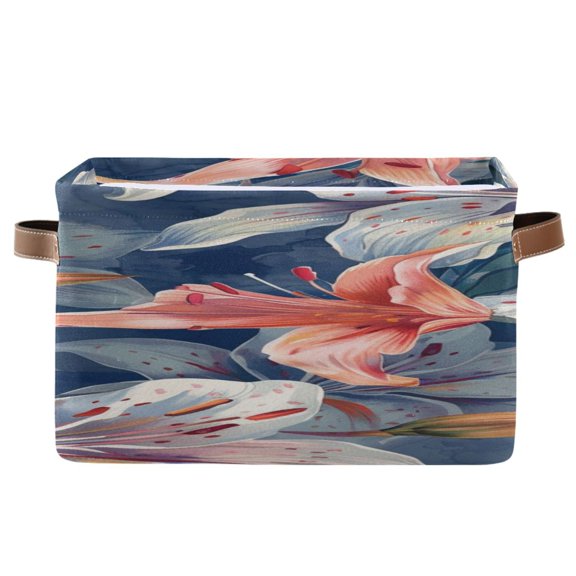 Hand Painted Flowers Square Storage Bins with Handles Collapsible Containing Box 1 Pack