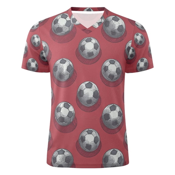 Hand Painted Football Pattern Red Background Men's Sports Jerseys Athletic T-Shirt Football Referee Short Sleeves Shirt M