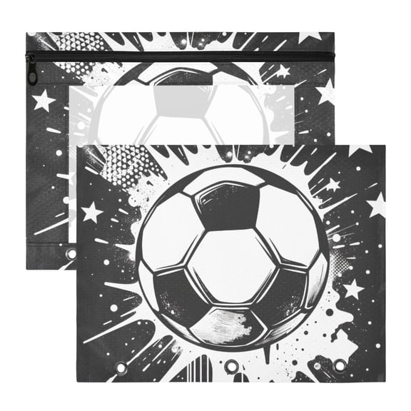 Hand Painted Football Stars 3-Ring Binder Pouches A4 Size Zipper Pocket File Storage 2 Packs