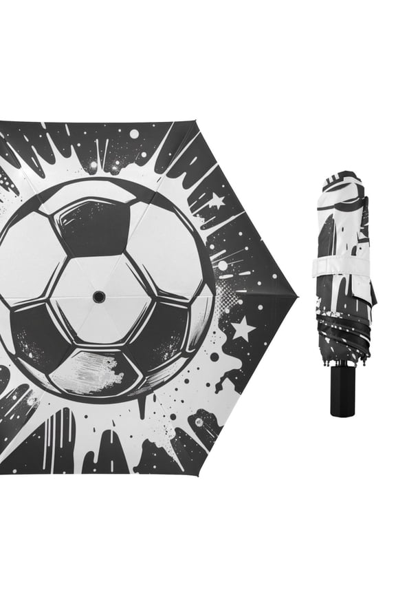 Hand Painted Football Stars All Weather Umbrella Triple Folding Parasol 6 Ribs UV Protection Portable